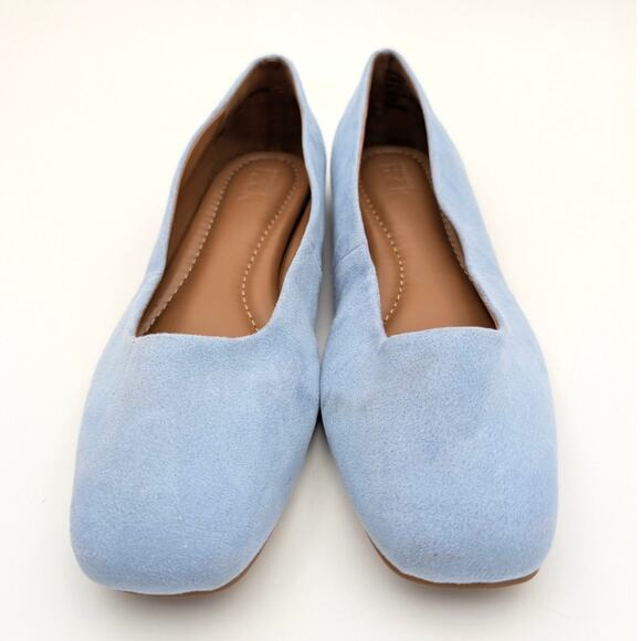 Nordstrom Rack Aspen Flat Shoes Faux Suede Square Toe Blue Size US7.5M EU38 - Picture 2 of 11